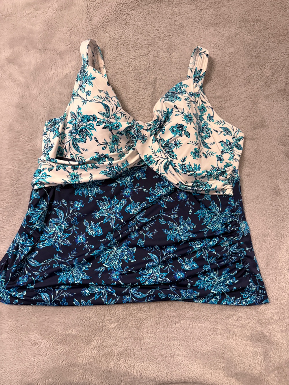 Lands' End Women's Plus Size 20W Floral Sweetheart Wrap Tankini Swim Top